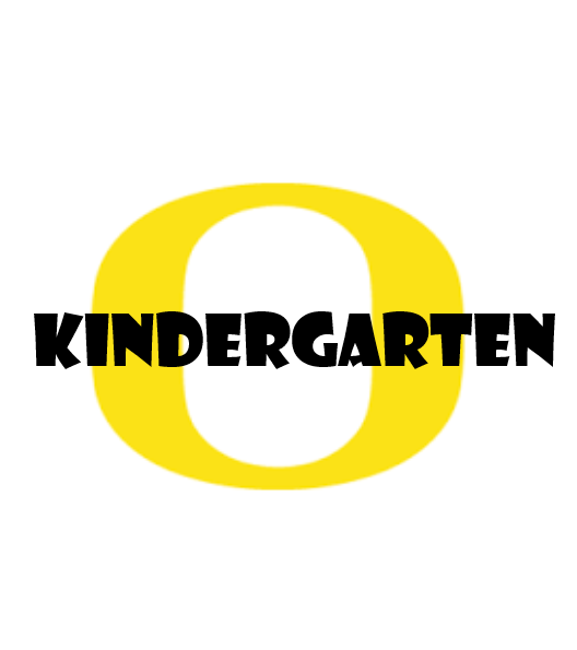 the word kindergarten in front of yellow O
