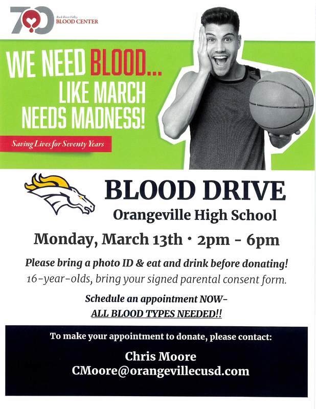 March 13 blood drive flyer